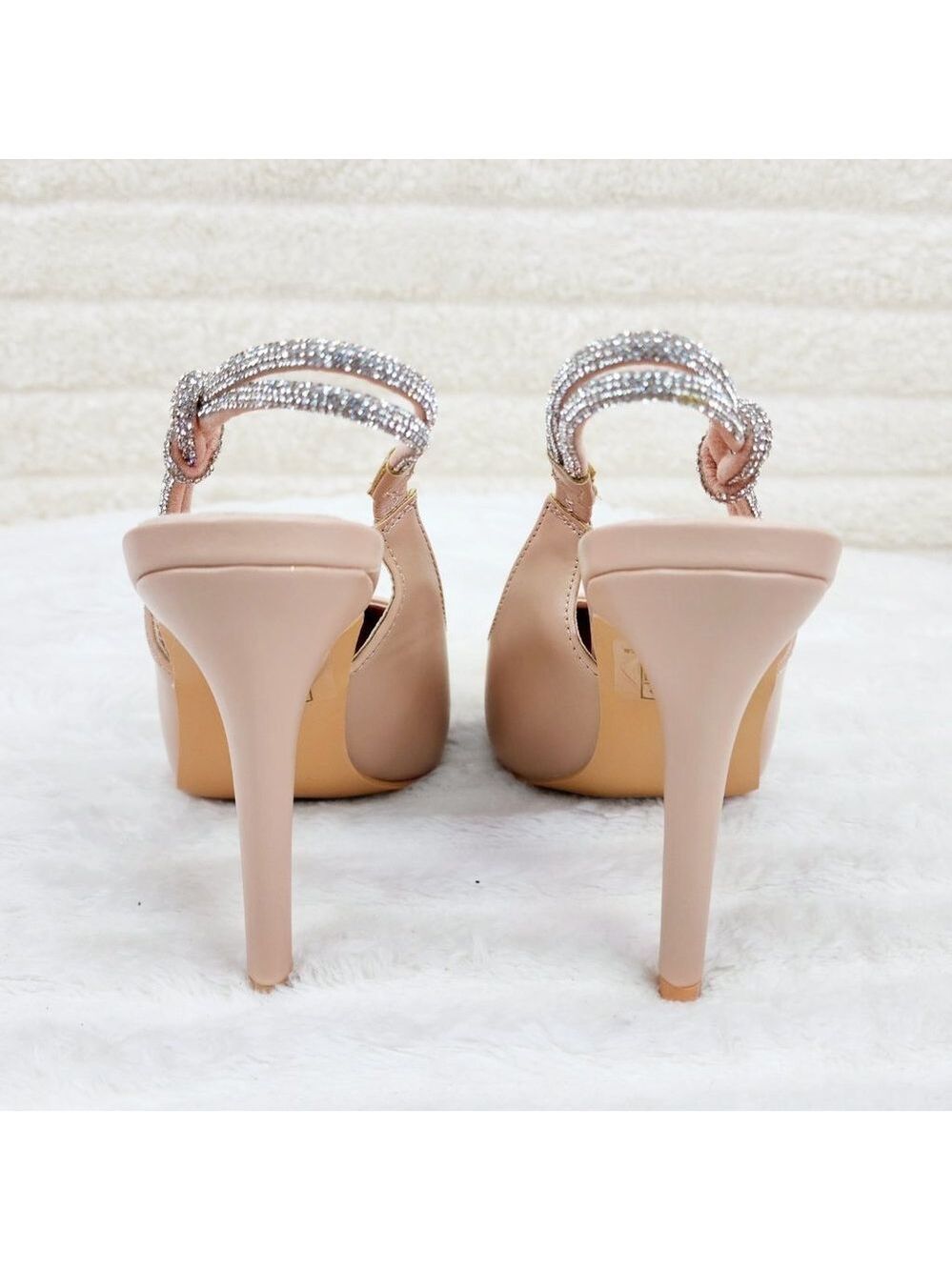 Mesmerized Nude High Heel Stiletto Sandals Knotted Rhinestone Slingback Sandals - Picture 7 of 10